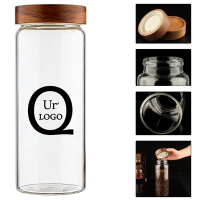 3.9 × 9.8" Glass Jar W/ Acacia Wood Lid