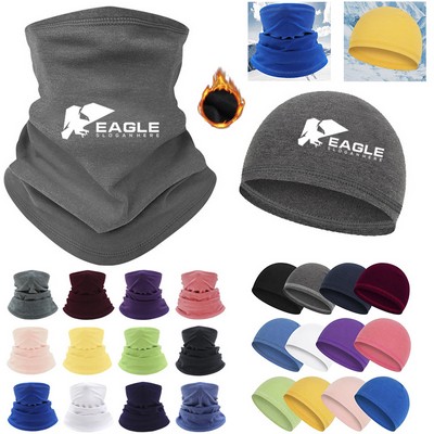 Polar Fleece Hat Windproof Neck Warmer Gaiter Set