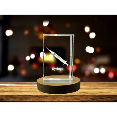 Syringe 3D Engraved Crystal Trophy Award w/LED Base Light - Doctor Gift