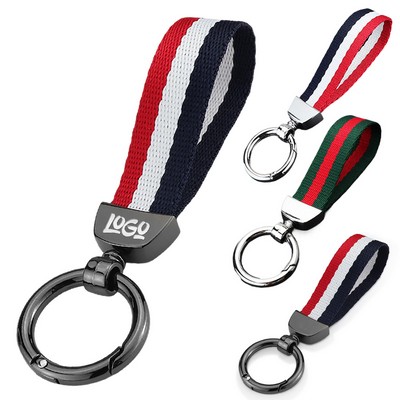 Striped Canvas Alloy Keychain