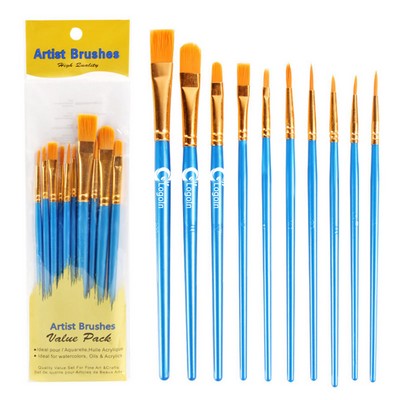 10 Pcs Plastic Paint Brushes Set Nylon Hair for Oil Painting