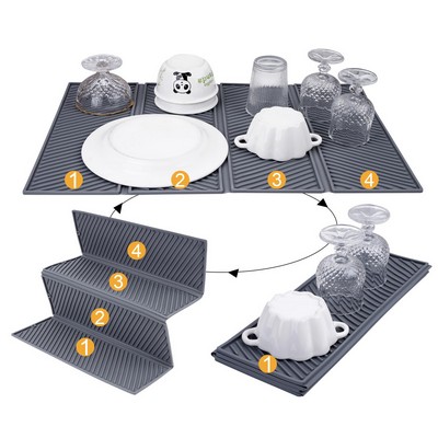 Silicone Dish Drying Mat for Kitchen Counter Four-Fold Foldable Drain Pad