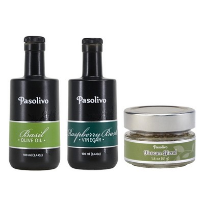 Basil Olive Oil & Raspberry Basil Vinegar 100mL & Tuscan Spice Blend 1.8