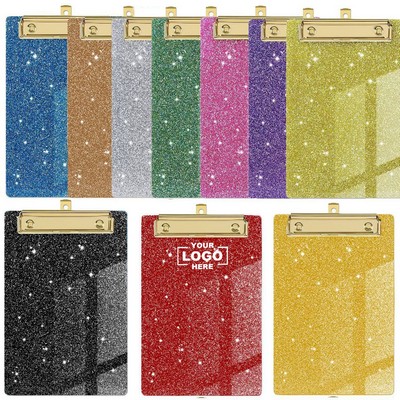 4" x 6" Plastic Acrylic Glitter Clipboard with Clip
