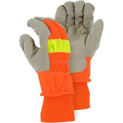 Majestic 1960 Winter Lined Split Pigskin Leather Palm Glove w Hi-Viz