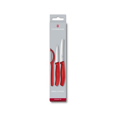 Swiss Classic, Paring Knife Set With Peeler, 3 Piece, Red