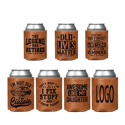 PU Leather 12oz Can Cooler Sleeve Soda Pop