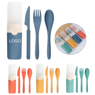 Portable Wheat Cutlery Set with Storage Case