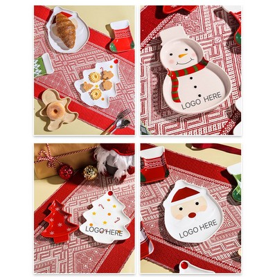 Christmas Cartoon Snowman and Gingerbread Ceramic Dessert Plate