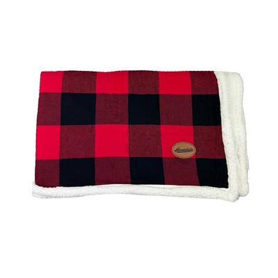 Flannel Sherpa Blanket w/ Leatherette Patch