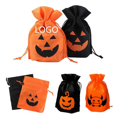 7X8" Drawstring Nonwoven Halloween Candy Bags Pumpkin Gift Storage Pouch