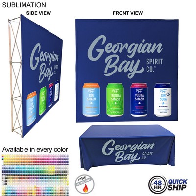 48Hr Quick Ship - Tradeshow booth package Ultra, 7.5' Straight Fabric Wall and Premium 6' tablecloth