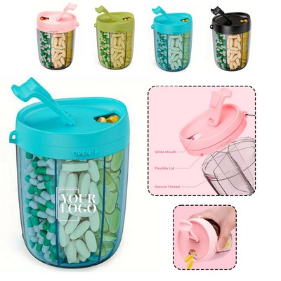 Cute Pill Dispenser with 7 Large Compartments, Portable Pill Bottle