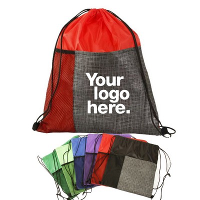 Lightweight Durable Fabric Drawstring Backpack with Front Zippered Pocket