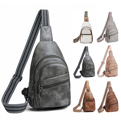 Vintage PU Sling Bag w/ Adjustable Strap