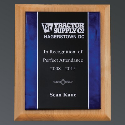 Natural Alder with Printed Blue Borders on Black Acrylic Plate, Medium (8"x10")