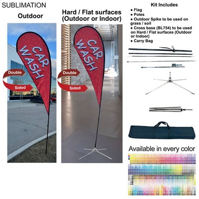12' Medium Tear Drop Flag Kit, Full Color Graphics Double Sided, Outdoor Spike base, Indoor use12' M