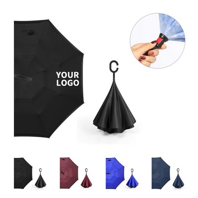 Reverse Folding Umbrella With C Shaped Handle
