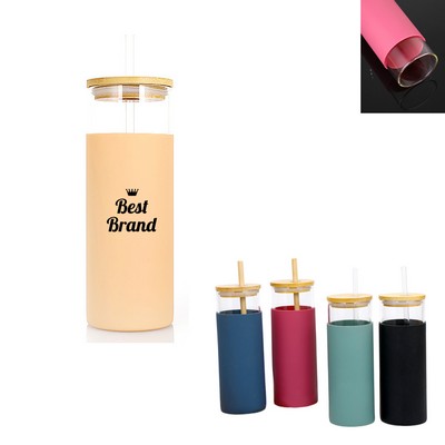 Bamboo Covered Straw Glass With Silicone Cover