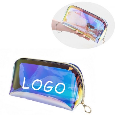 Iridescent Holographic Cosmetic Bag With Zipper