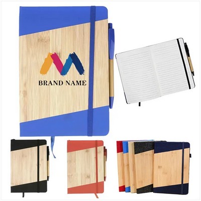 Eco-Friendly A5 Bamboo Wood Cover Notebook Journal Set with Matching Pen