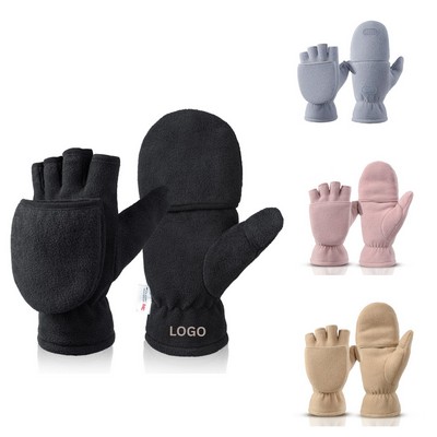 Convertible Polar Fleece Fingerless Mitten Gloves