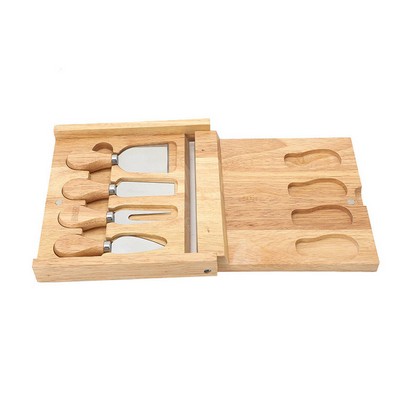 Rubberwood Cutting Board Cheese Knife Set 4-Piece