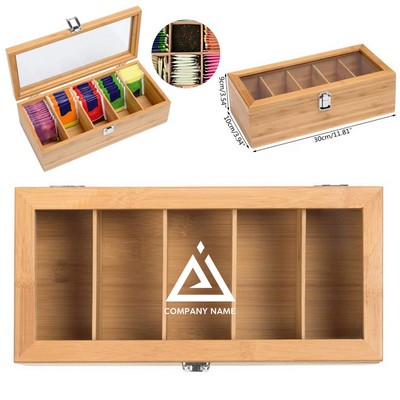 Tea Box Organizer Storage Box with 5 Removable Compartments