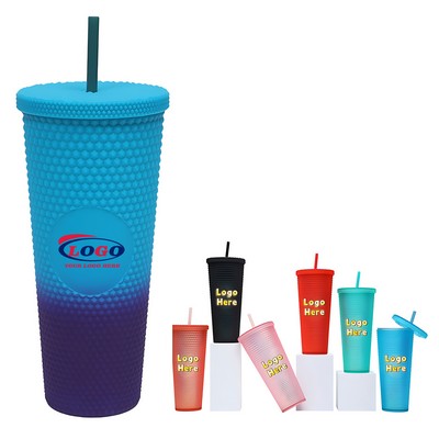 24oz Double-Wall Plastic Cup With Straw