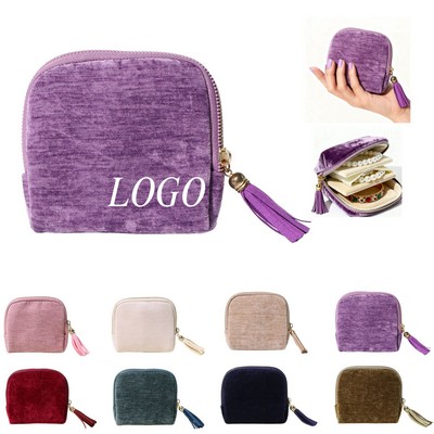 Velvet Jewelry Bag Layer Fringe Design Zippered Storage