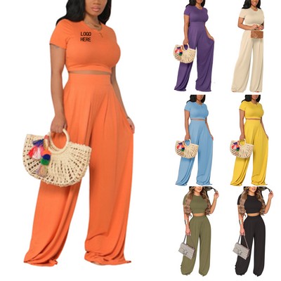 Women's Casual Wide-Leg Two-Piece Set (Tee + Pants)