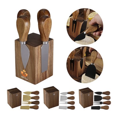 Stainless Steel Acacia Magnetic Cheese Knife Holder