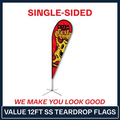 Value 12' Teardrop Flag - Single Sided w/Chrome X Base