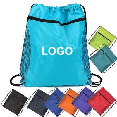 Mesh Pocket Drawstring Backpack