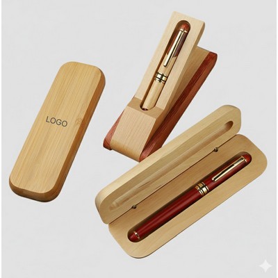 Bamboo Wood Metal Retro Business Signature Pen Ballpoint and Fountain Pen Set