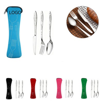 Reusable Stainless Steel Knife Fork Spoon Portable Bag Travel Cutlery Sets