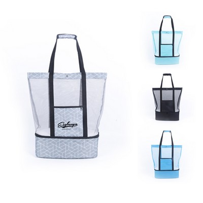 Detachable Mesh Beach Tote Bag with Cooler Compartment