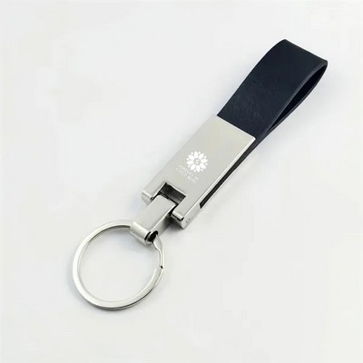 Black Leather Key Chains With Zinc Alloy Ring