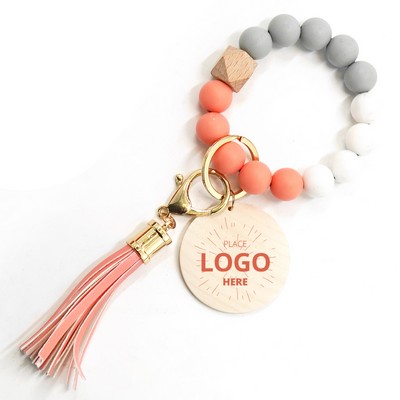 Silicone Key Bead Wood Bracelet Keychain