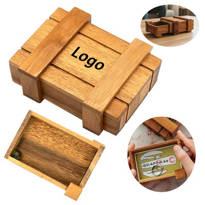 Enigmatic Wooden Puzzle Box Concealing Secret Compartments Credit Card Size