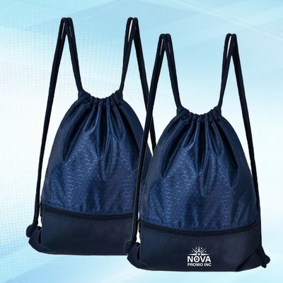 Bottom Zipper RPET Recycled 210D Polyester Football-Shaped Large Drawstring Backpack