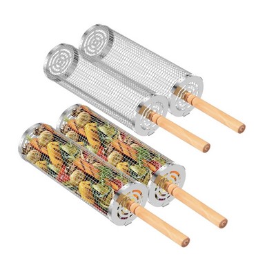 Large Size Metal Grill Baskets With Wooden Handle