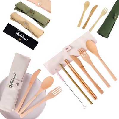 6 Pcs Reusable Bamboo Utensils Cutlery Set with Bag