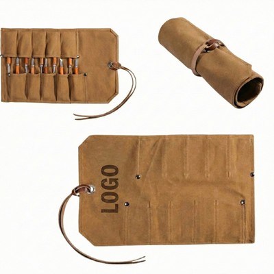 14" Oil Waxed Canvas Tool Roll Organizer