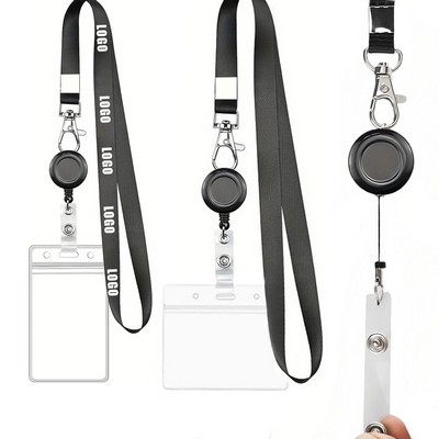 PVC Badge Holder With Lanyard Retractable Reel