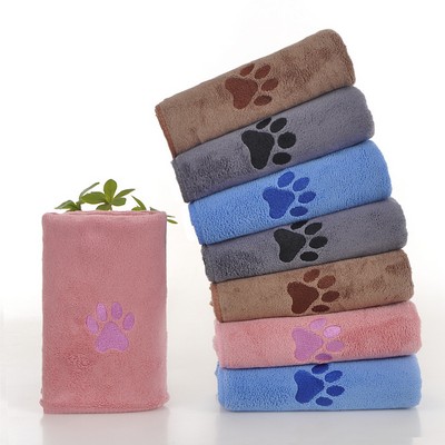 Ultra-Absorbent Microfiber Pet Drying Towel with Embroidered Paw