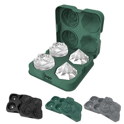 Rose & Diamond Silicone Ice Cube Tray (Food-Grade, Reusable, Easy Release Lid Design)