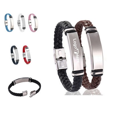 Stainless Steel Leather Woven Bracelet