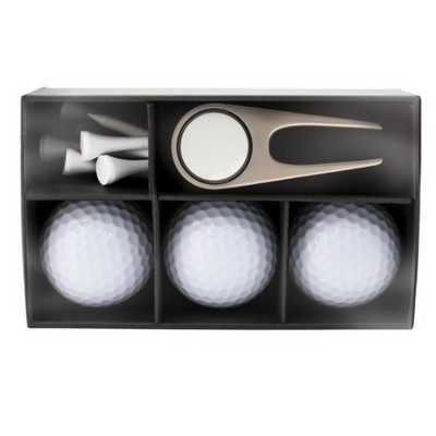 Golf Essentials Combo Gift Box — 3 Golf Balls, Divot Tool & Tees