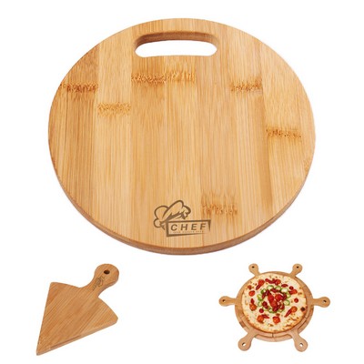 Sturdy Bamboo Triangle Pizza Peel Serving Tray Round Cutting Chopping Board